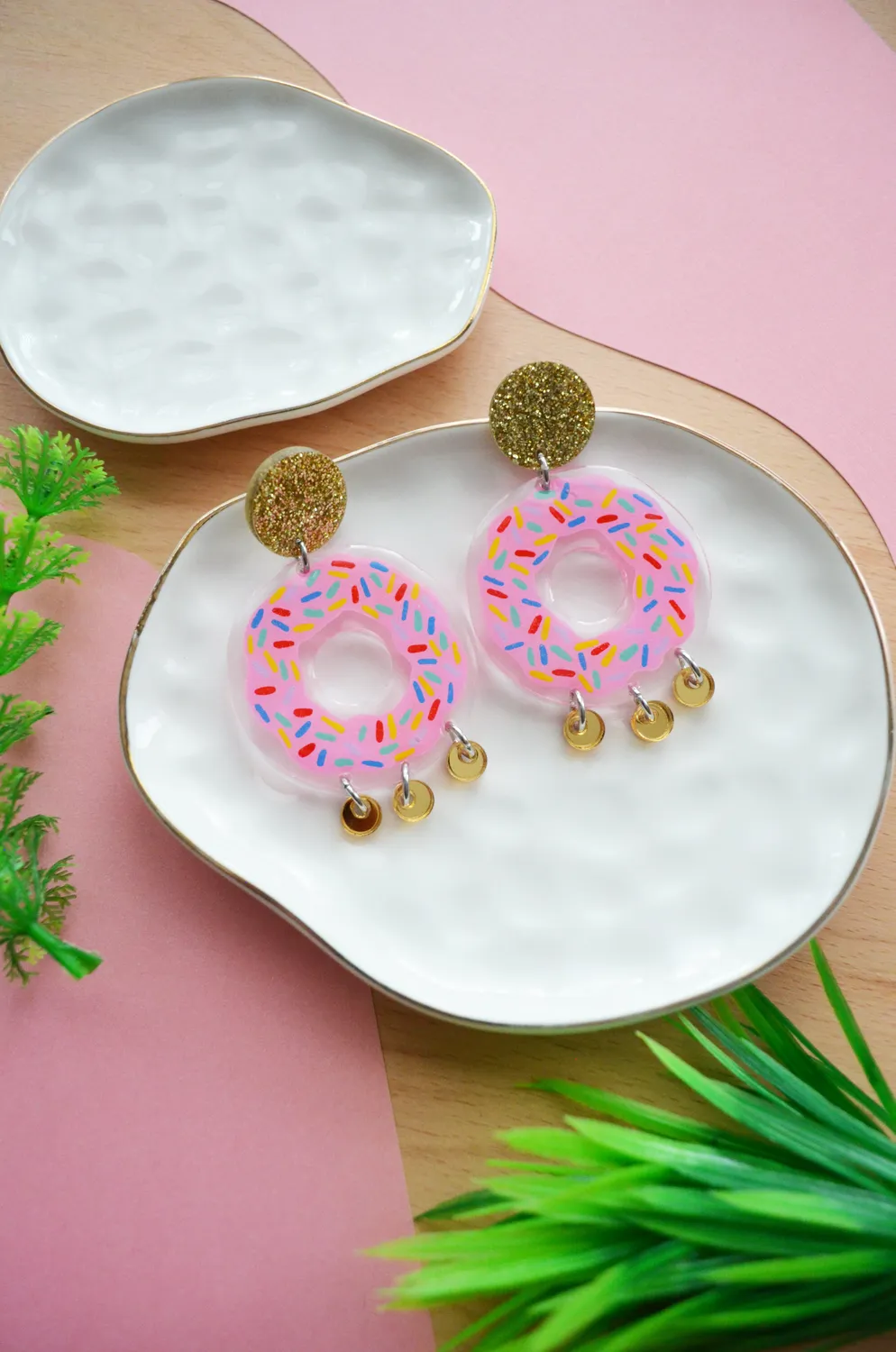 BooandBooFactory Pink Gold Donut øredobber smultring rosa