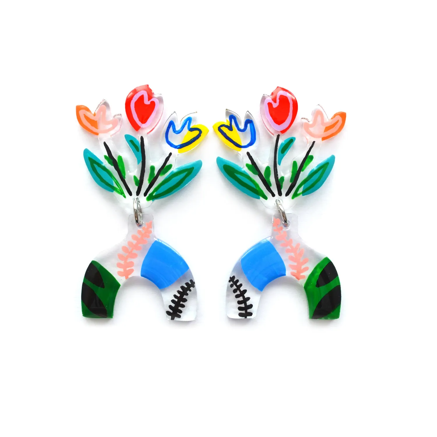 BooandBooFactory Abstract Art Vase with Colorful Tulips øredobber