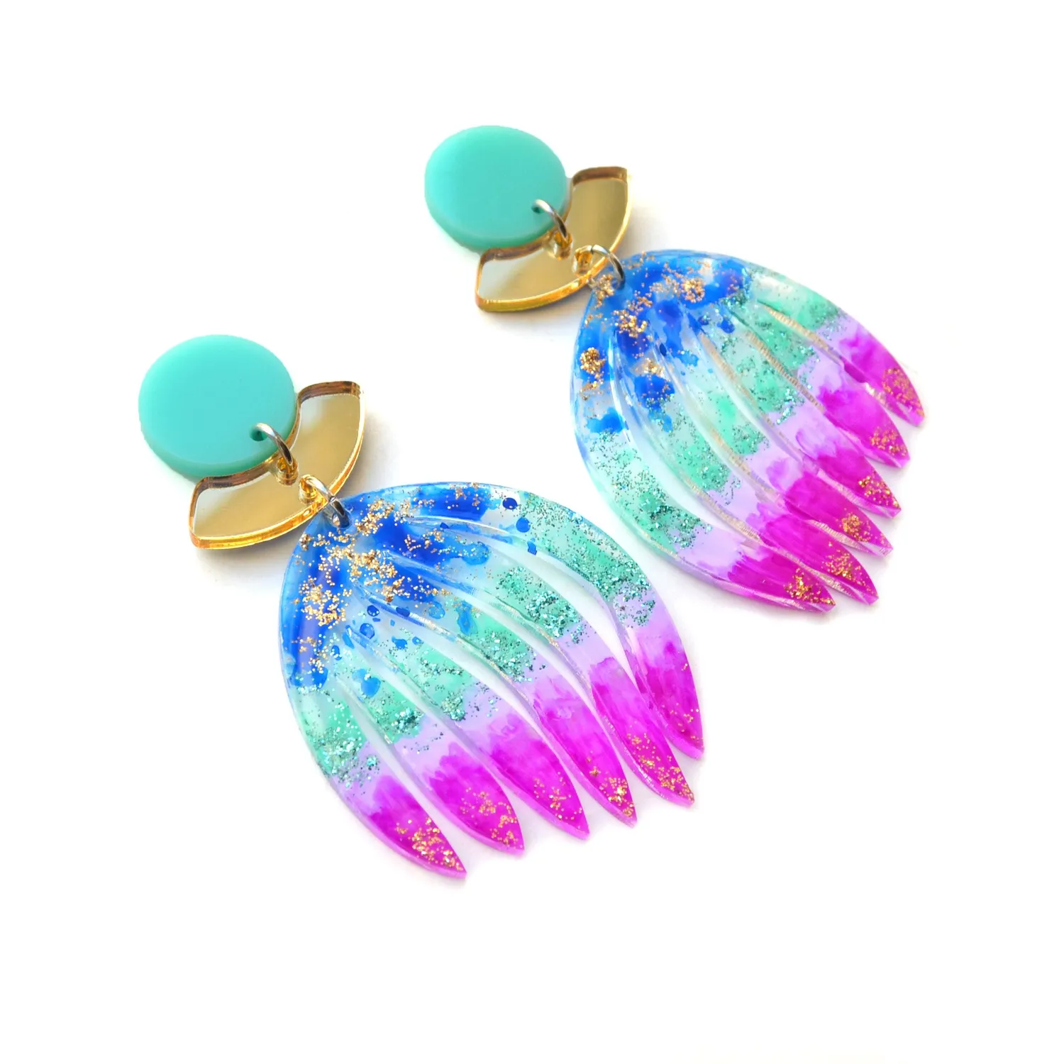 BooandBooFactory Palm Leaf Ombre øredobber lilla blå