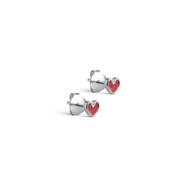 Enamel Amore studs bordeaux 4 mm hjerte sølv