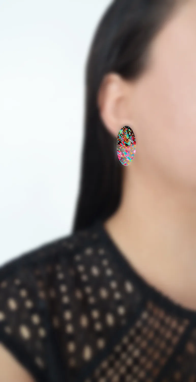 BooandBooFactory Confetti Glitter studøredobber oval