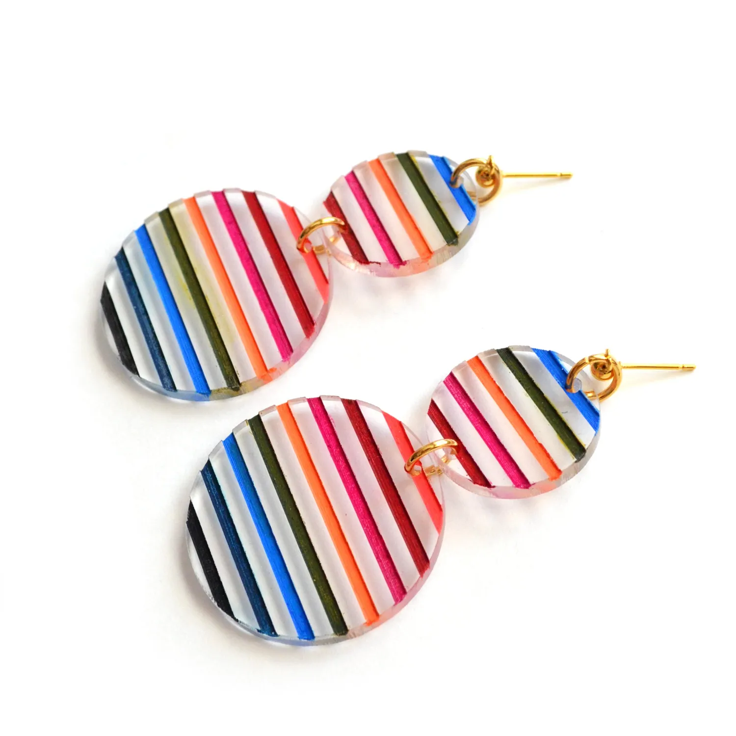 BooandBooFactory Colorful Stripe Circle dangle-øredobber