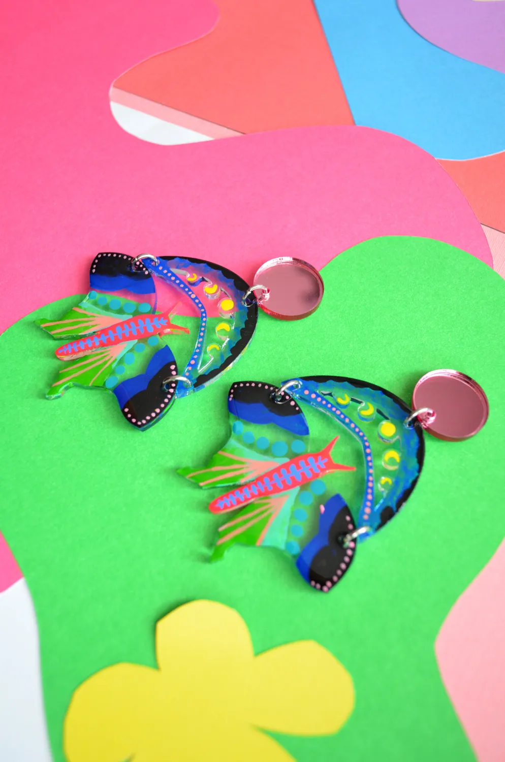 BooandBooFactory Moth and Moon øredobber blå rosa