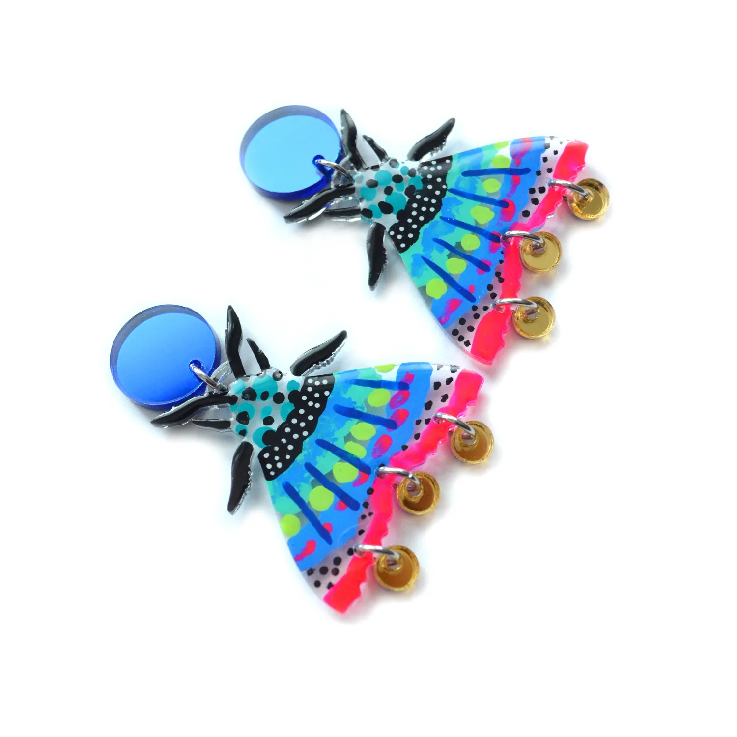 BooandBooFactory Moth Blue Pink akryl øredobber