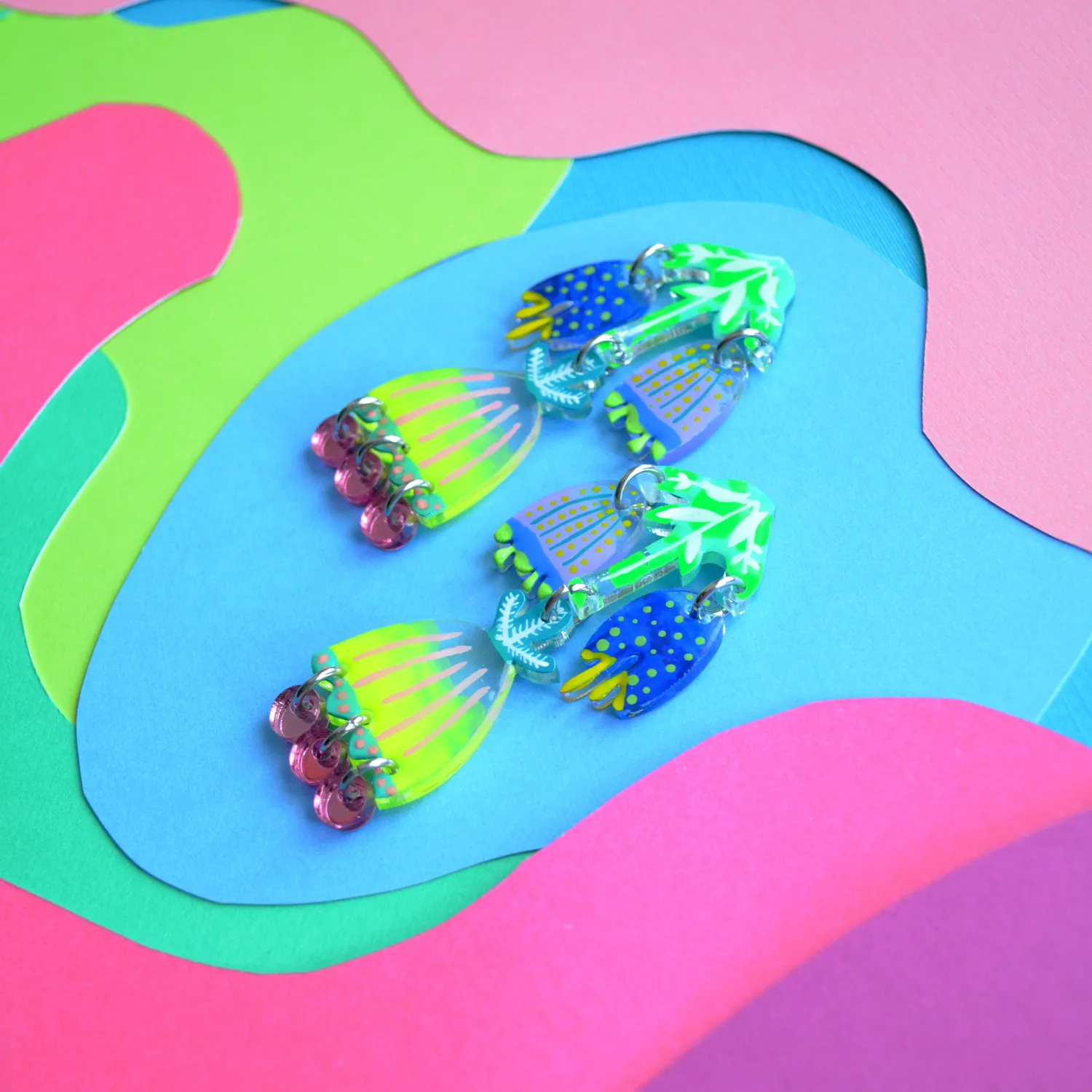 BooandBooFactory Neon Tulip blomsterøredobber pastell neon