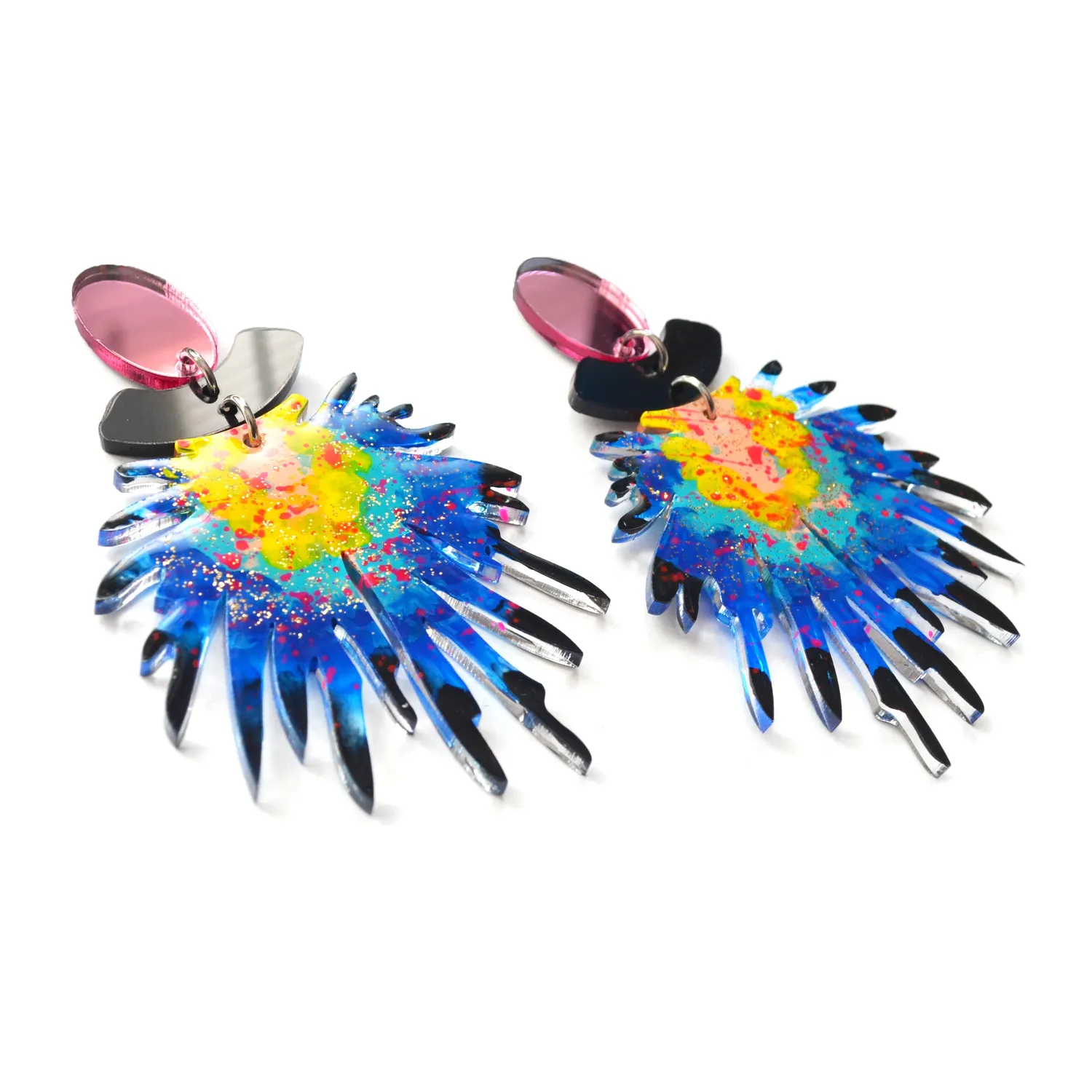 BooandBooFactory Pom Blue and Pink øredobber akryl blå rosa