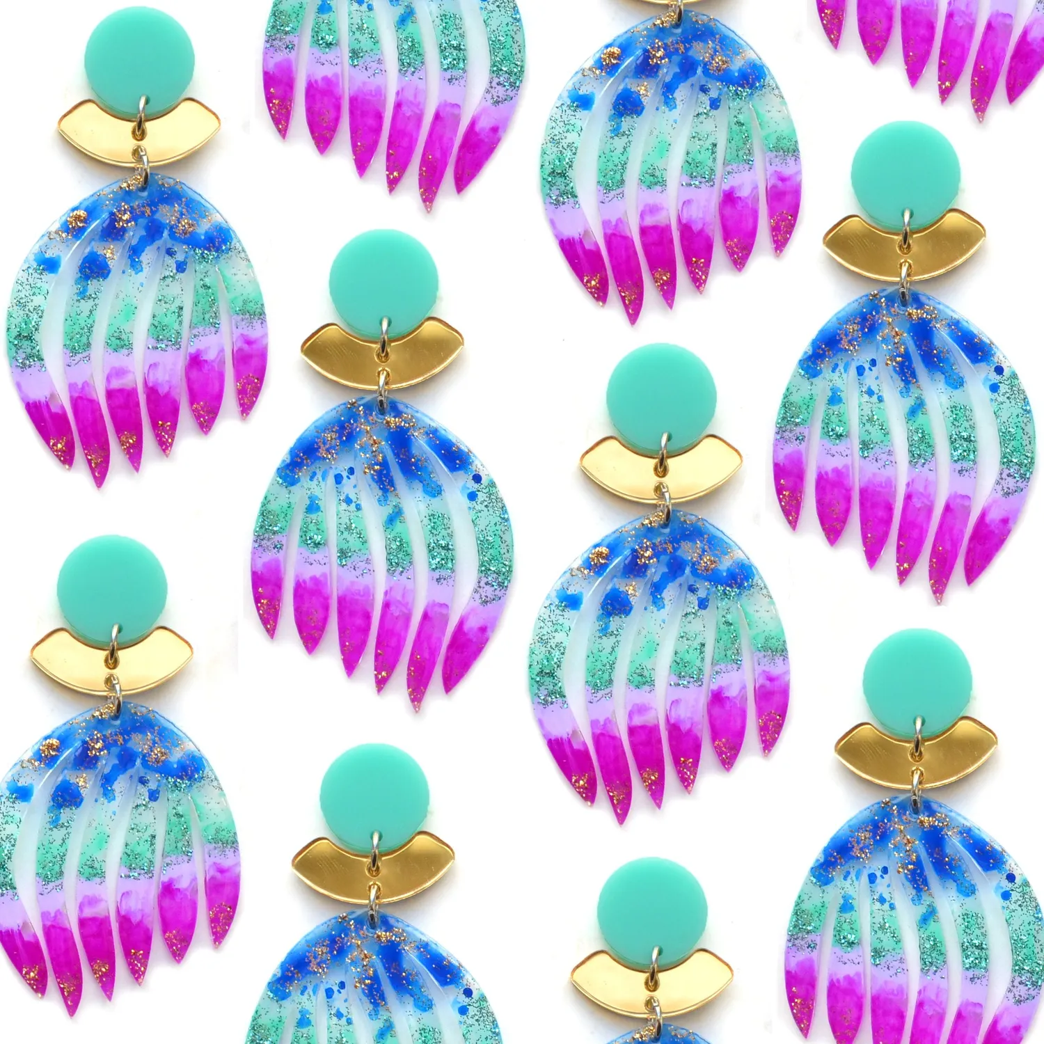 BooandBooFactory Palm Leaf Ombre øredobber lilla blå