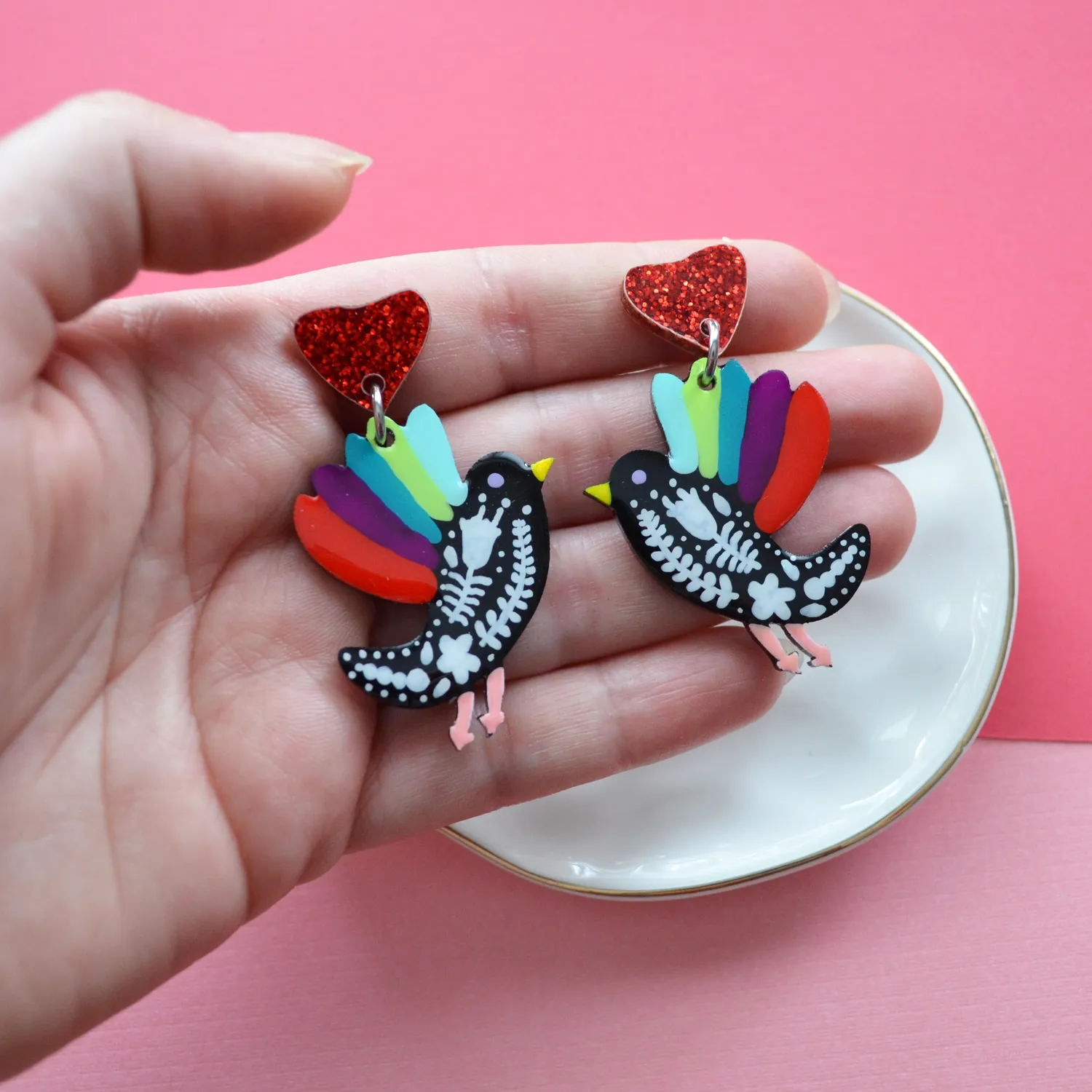 BooandBooFactory Floral Folk Flying Bird øredobber flerfarget