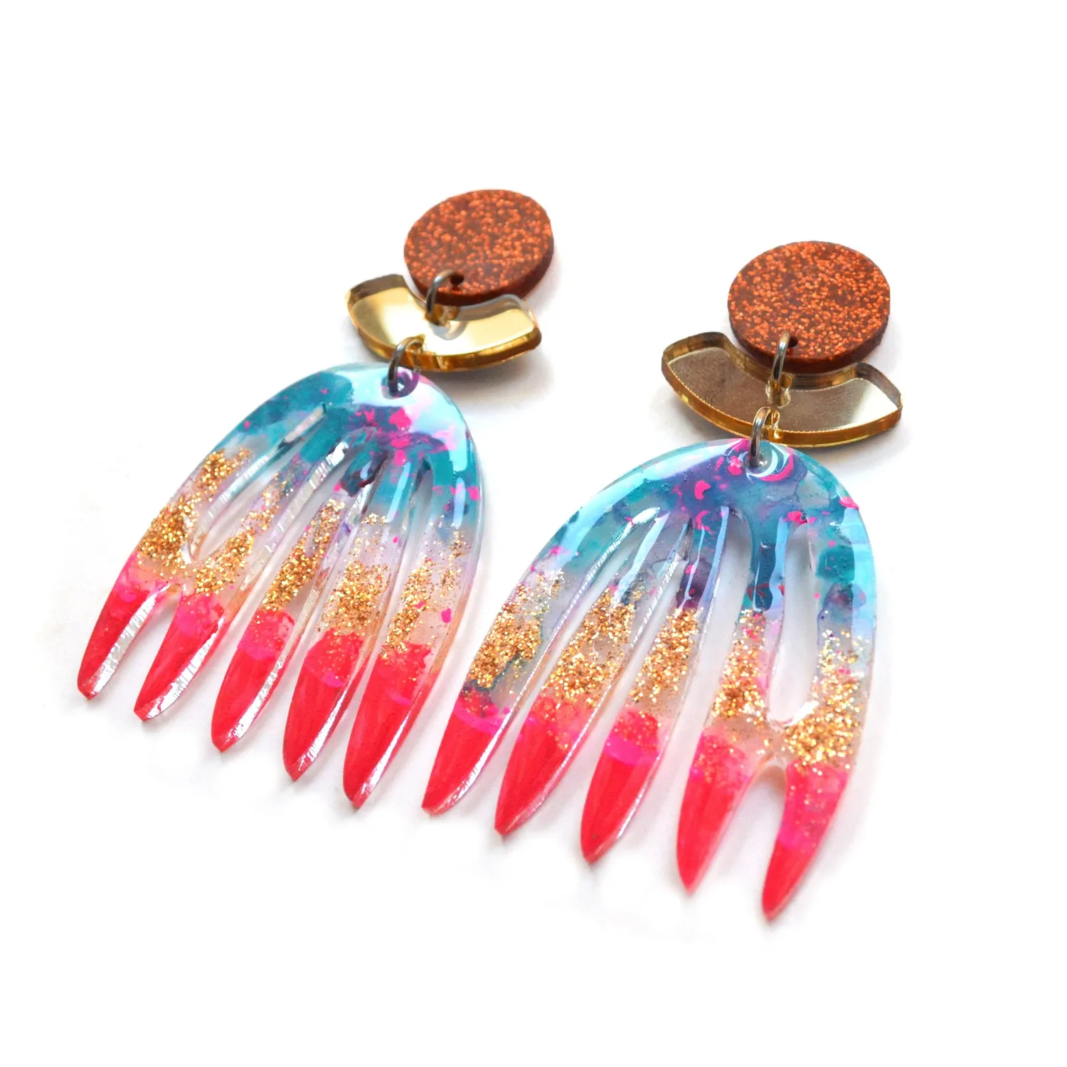 BooandBooFactory Red Gold Copper Abstract Art øredobber