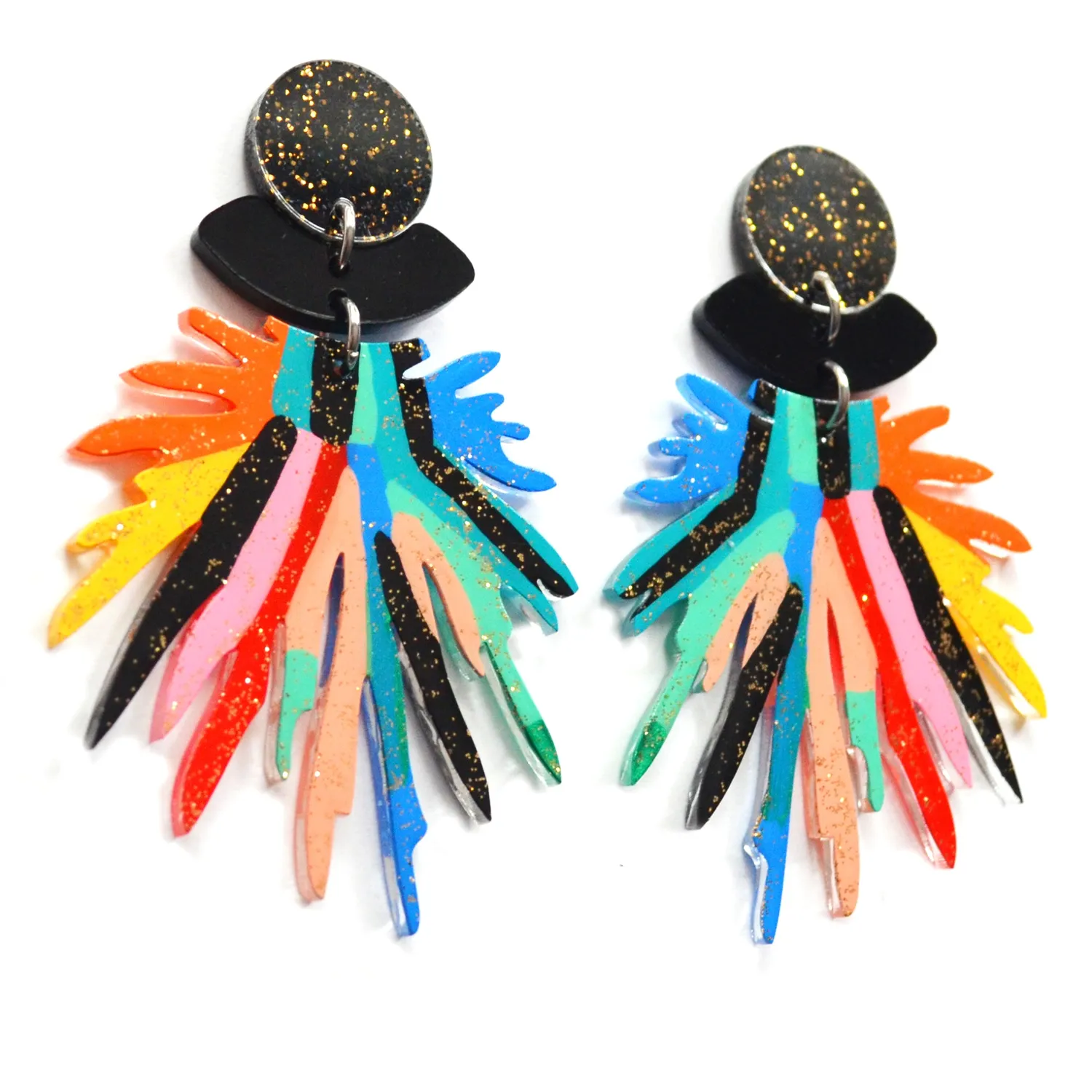 BooandBooFactory Rainbow Pom Pom øredobber svart