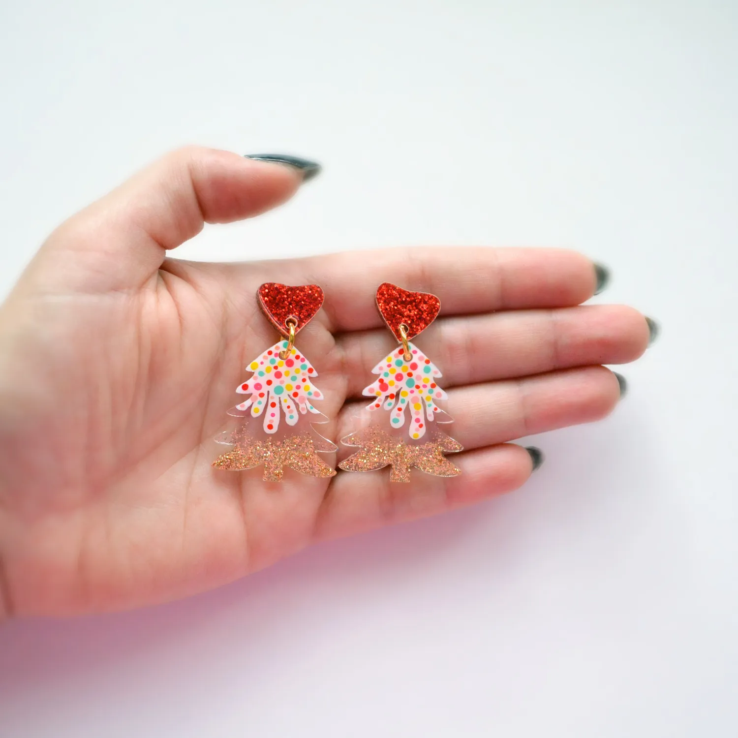 BooandBooFactory Hearts Snow juletreøredobber glitter