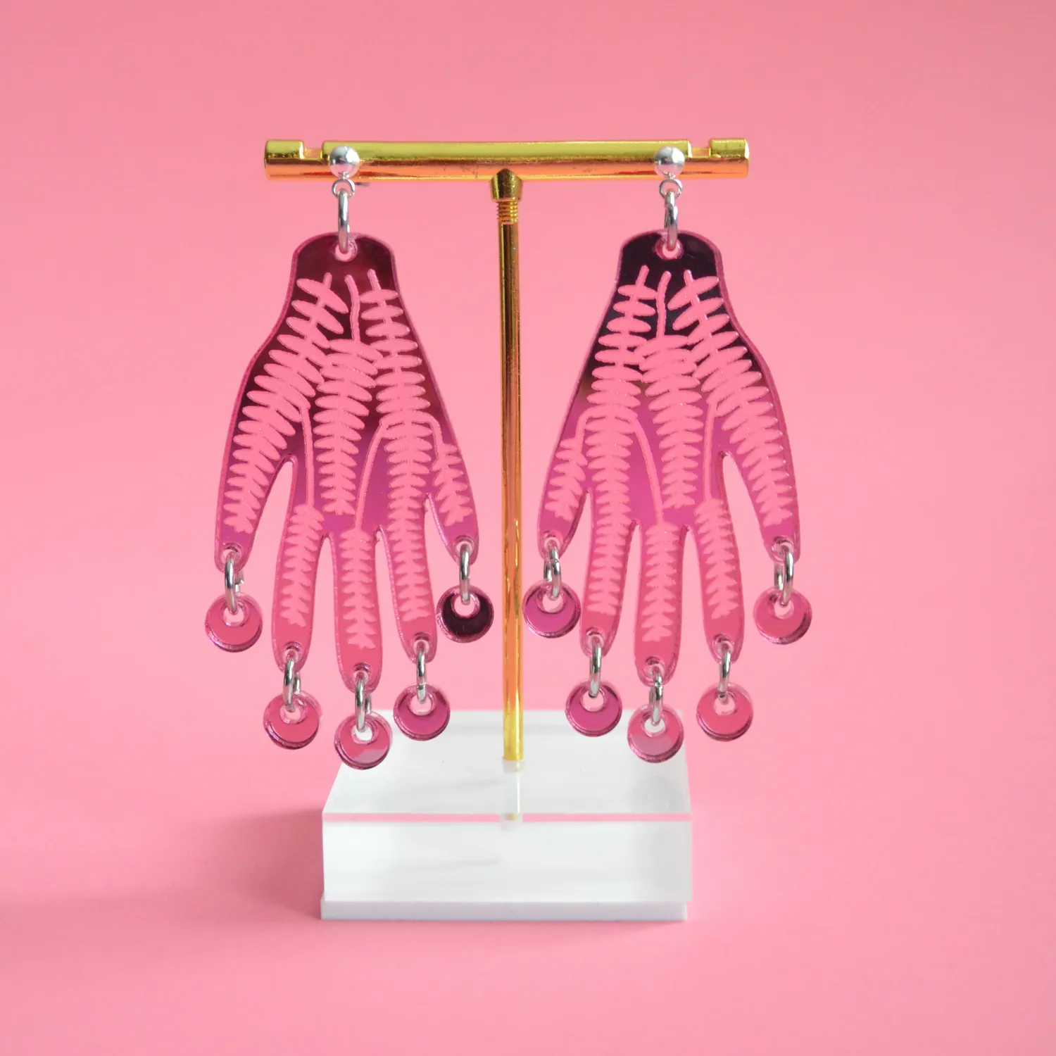BooandBooFactory Pink Hand øredobber gull speilakryl