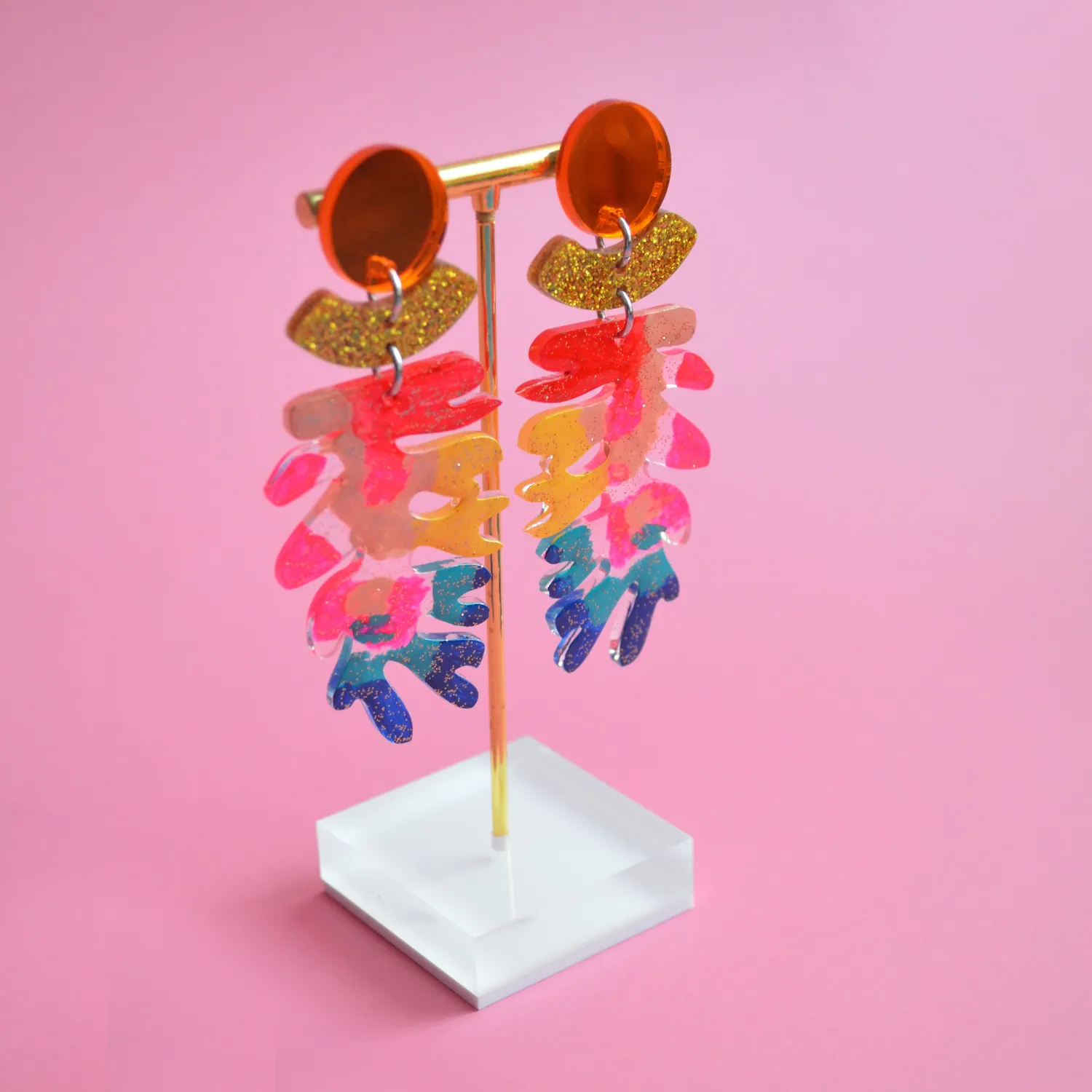 BooandBooFactory Rainbow Seaweed Leaf øredobber regnbue glitter