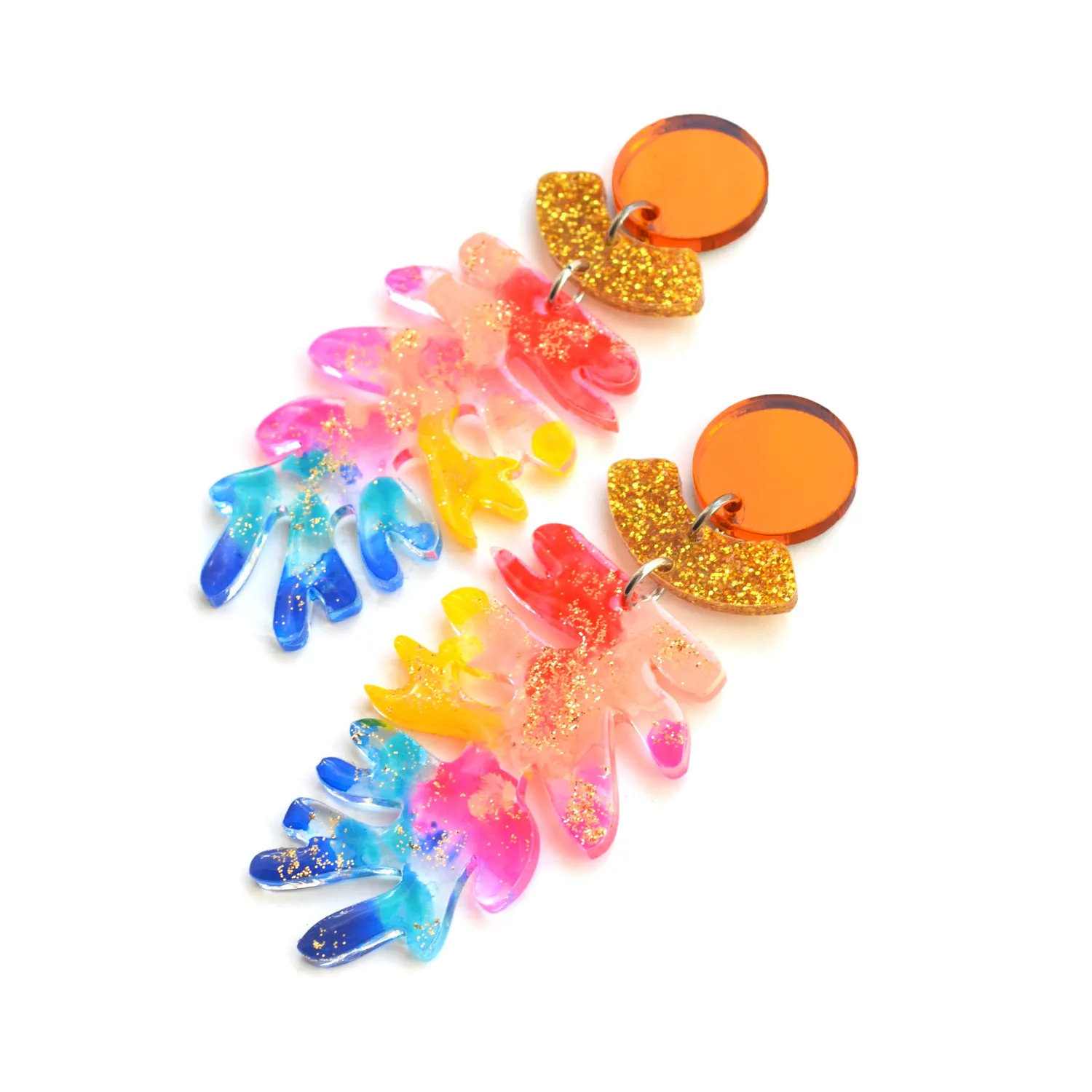 BooandBooFactory Rainbow Seaweed Leaf øredobber regnbue glitter