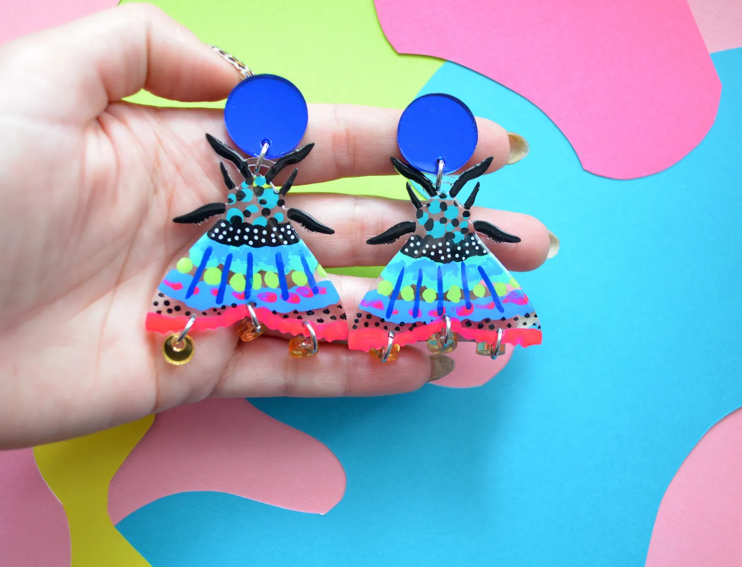 BooandBooFactory Moth Blue Pink akryl øredobber