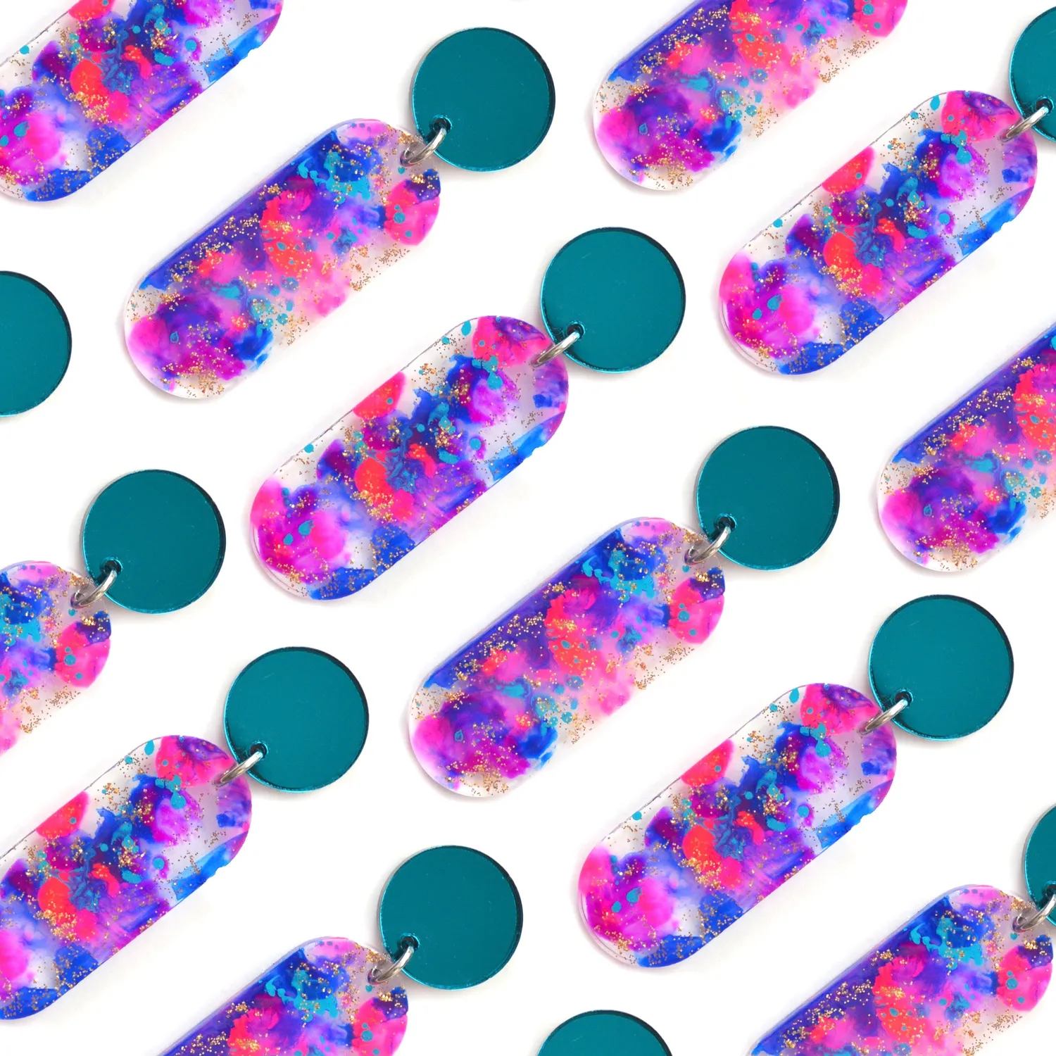 BooandBooFactory Small Oval Drop øredobber hot pink blue
