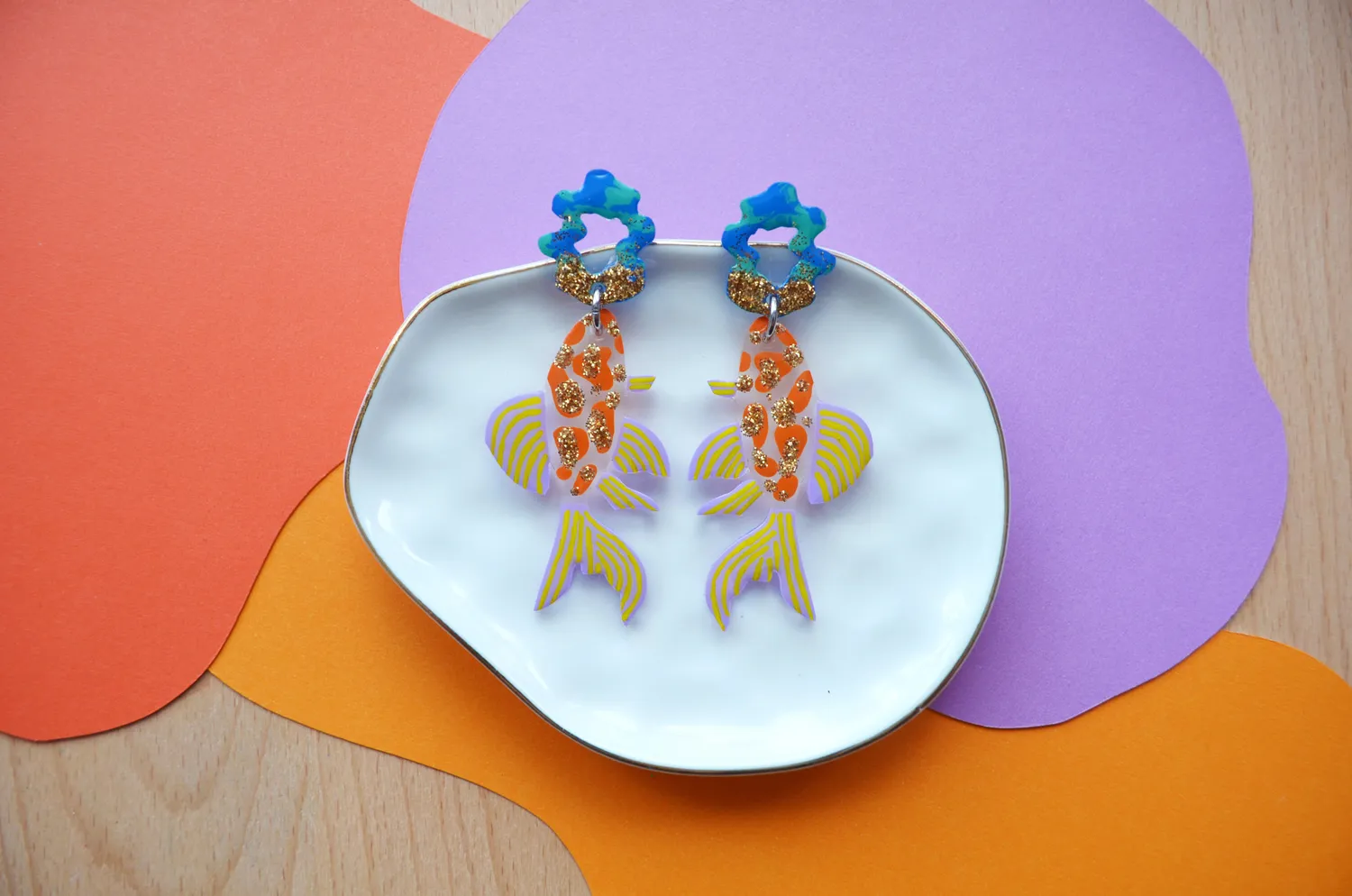 BooandBooFactory Glitter Fish øredobber oransje