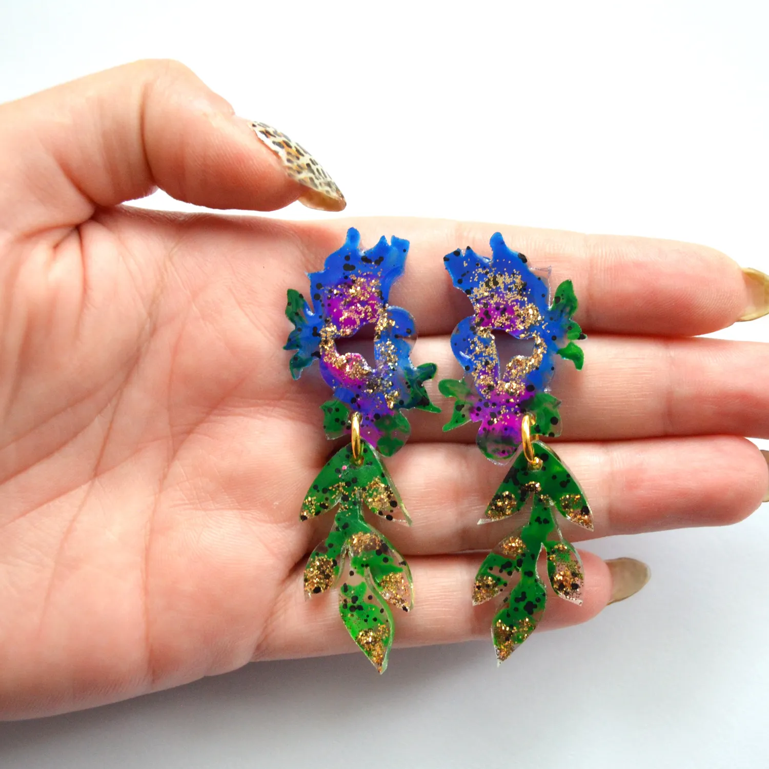 BooandBooFactory Blue Green Floral øredobber dråpe