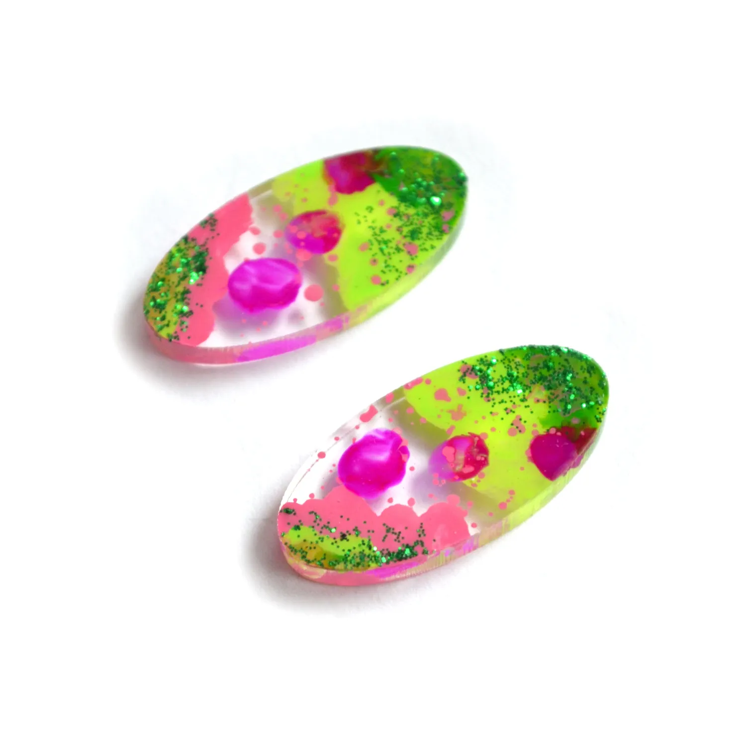 BooandBooFactory Glitter Oval studs rosa grønn