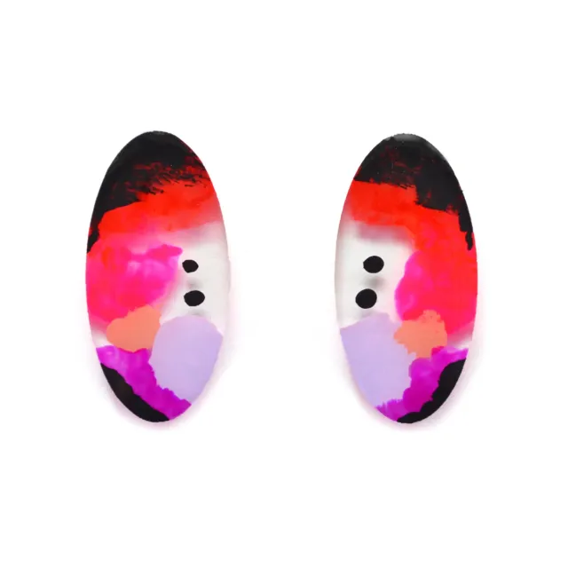 BooandBooFactory Pink Red Abstract Art Oval resinøredobber