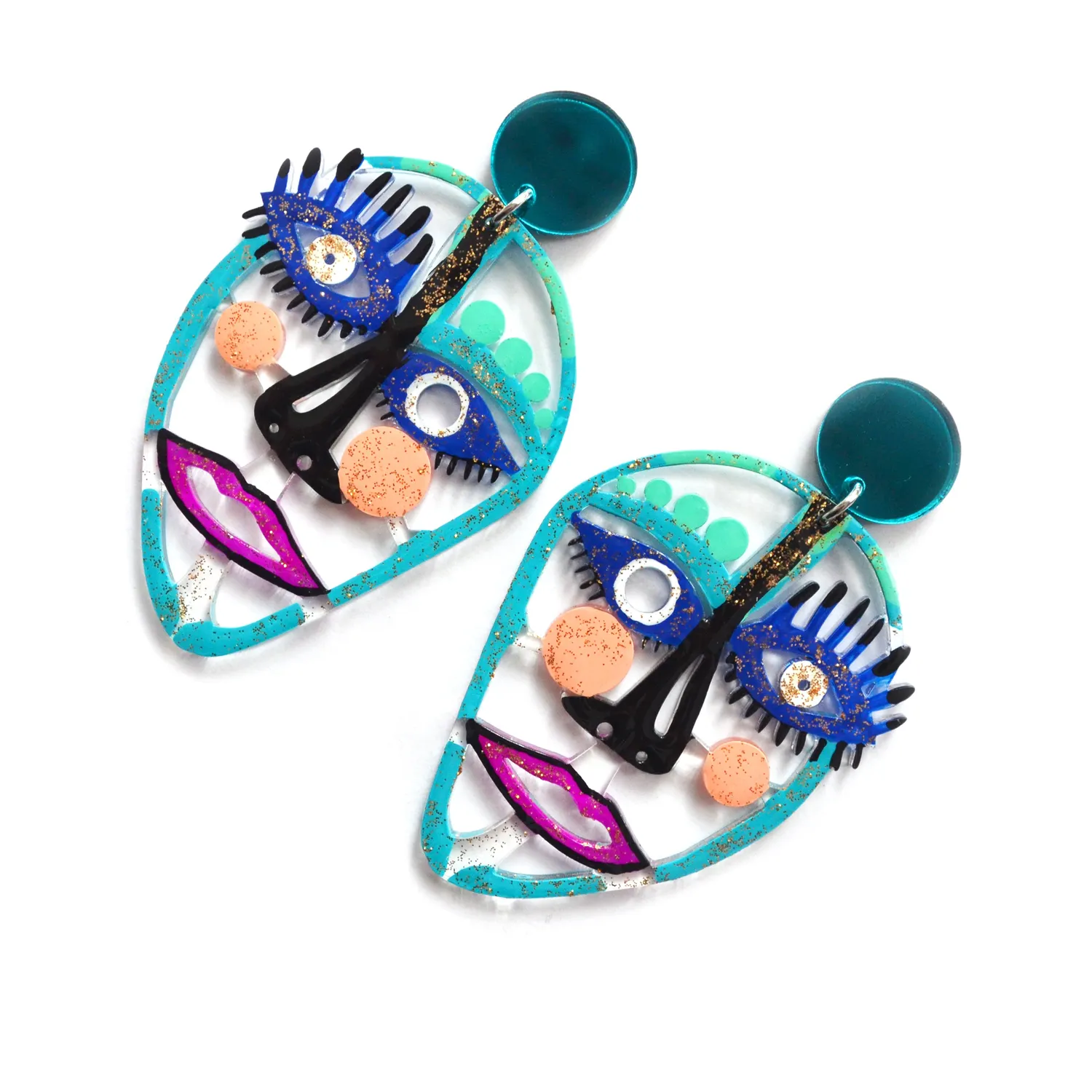 BooandBooFactory Turquoise Blue Face akryl øredobber ansikt
