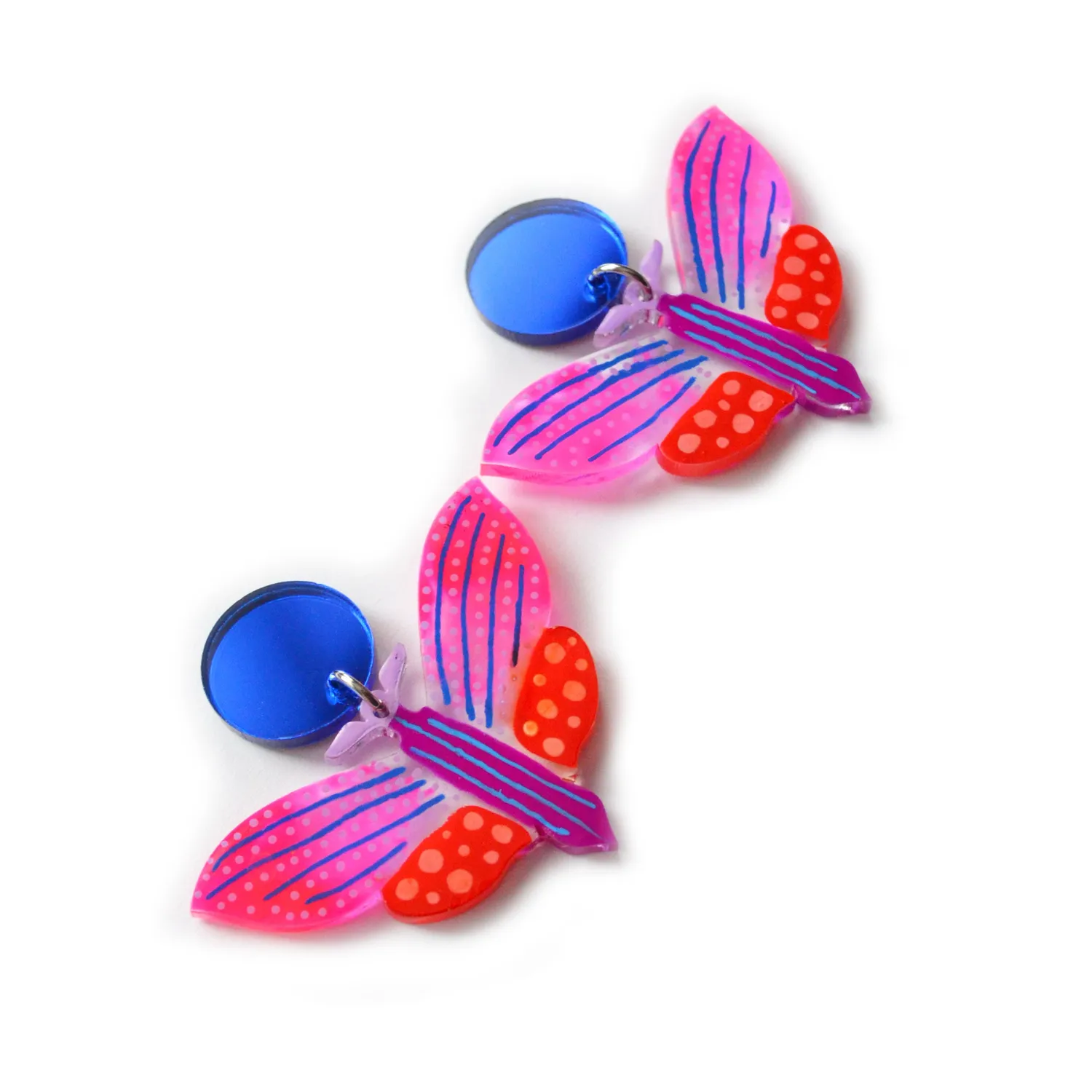 BooandBooFactory Butterfly øredobber lilla rød geometrisk