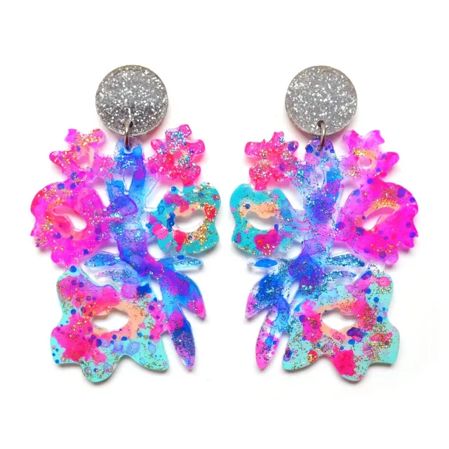 BooandBooFactory Pink Blue Flower øredobber glitter
