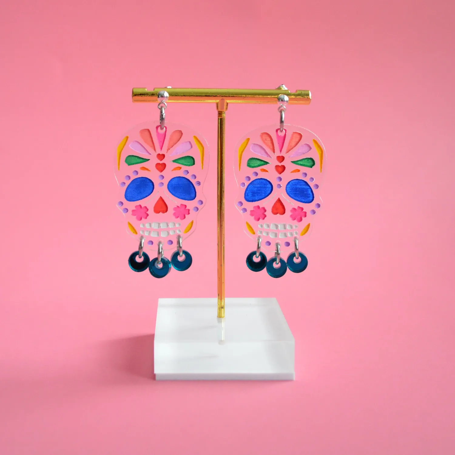BooandBooFactory Sugar Skull Rainbow øredobber turkis