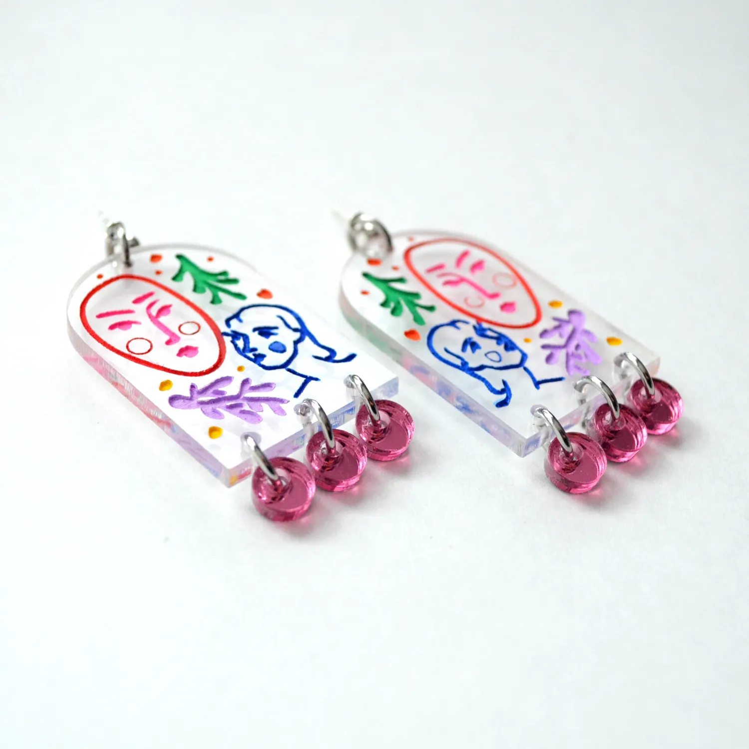 BooandBooFactory Clear Arch with Laser Cut Faces dangle-øredobber