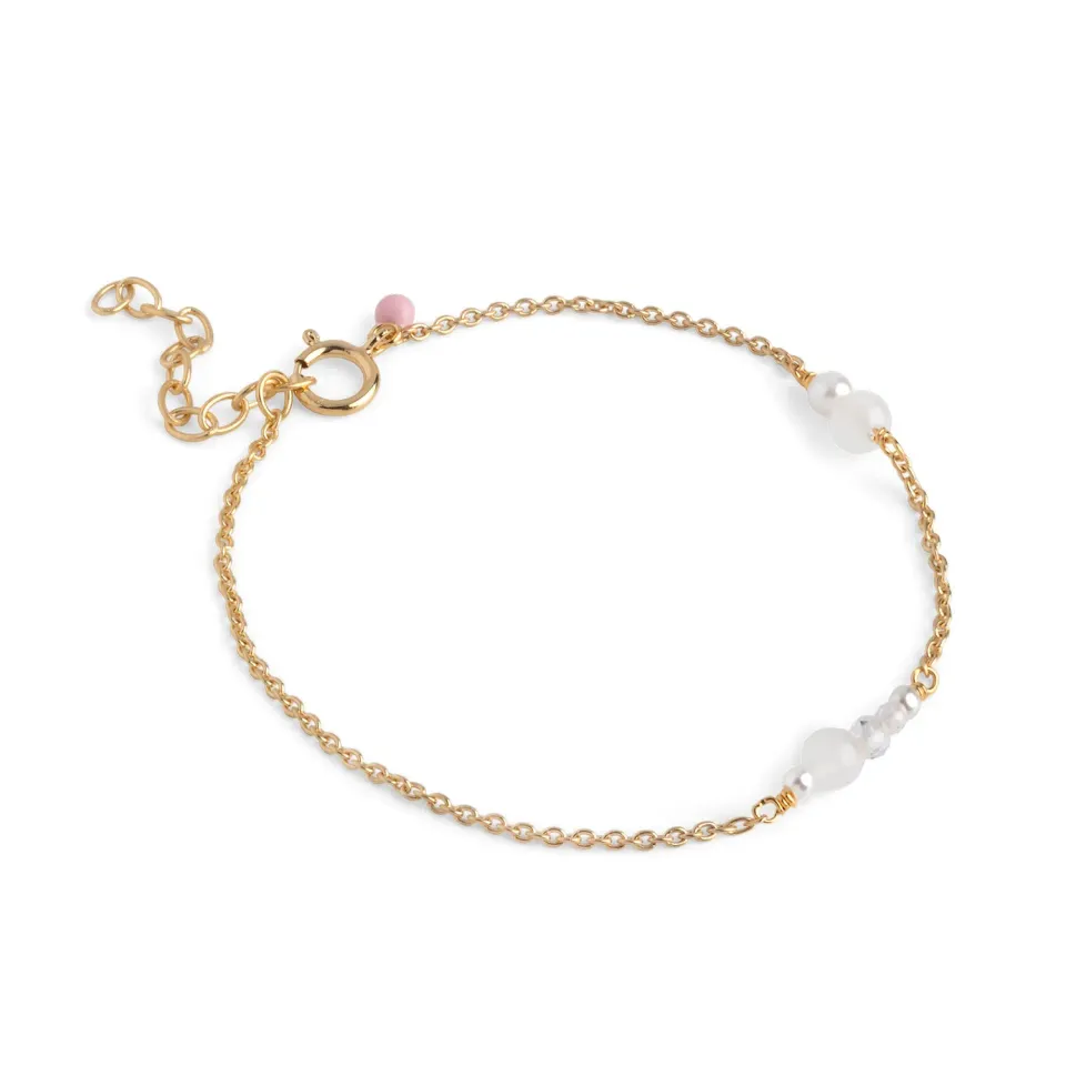 Enamel Sofia armbånd white pearls 15+3 cm gull