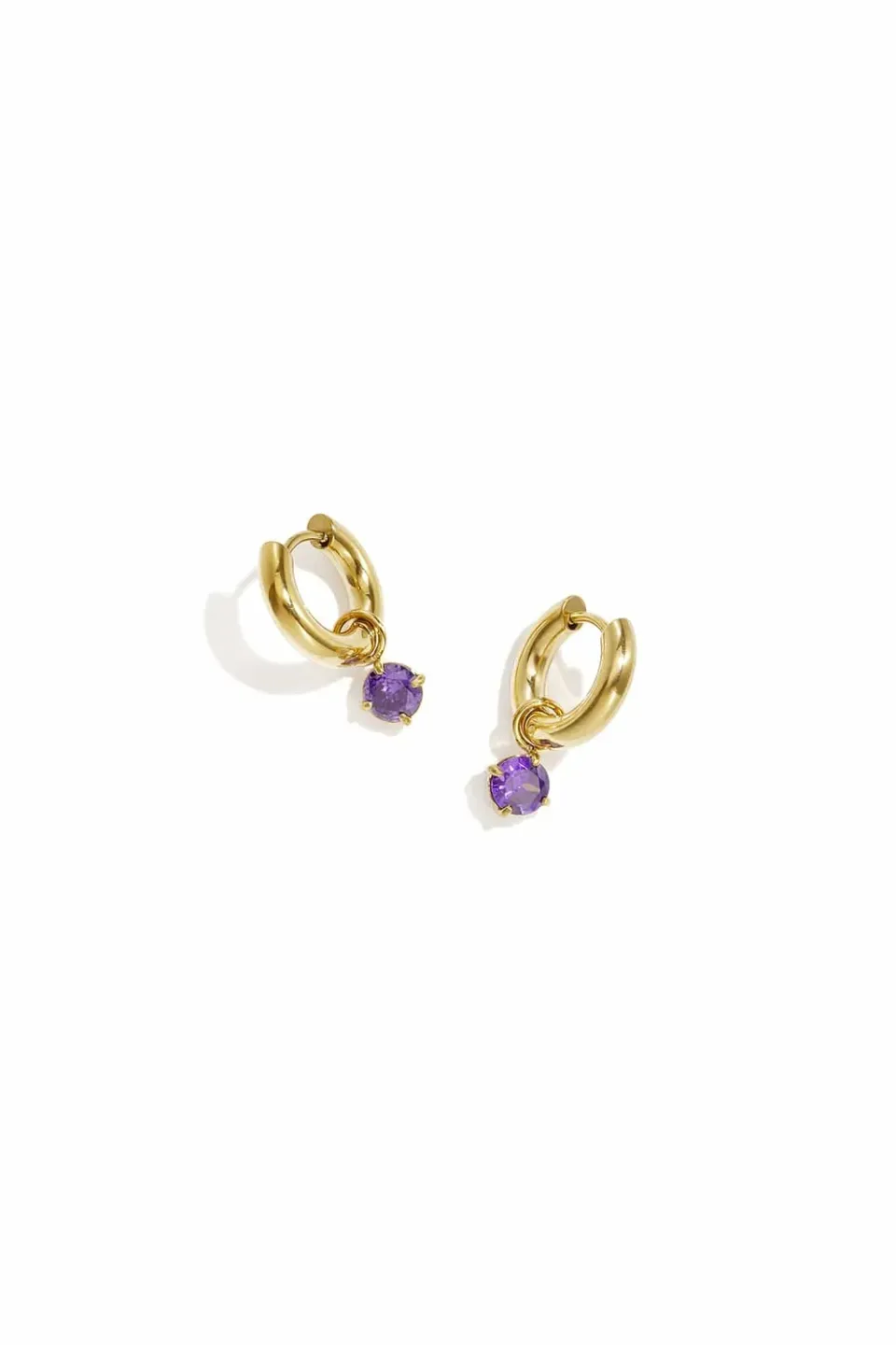 Mea Nani Mauve hoops øredobber lilla stein 14K