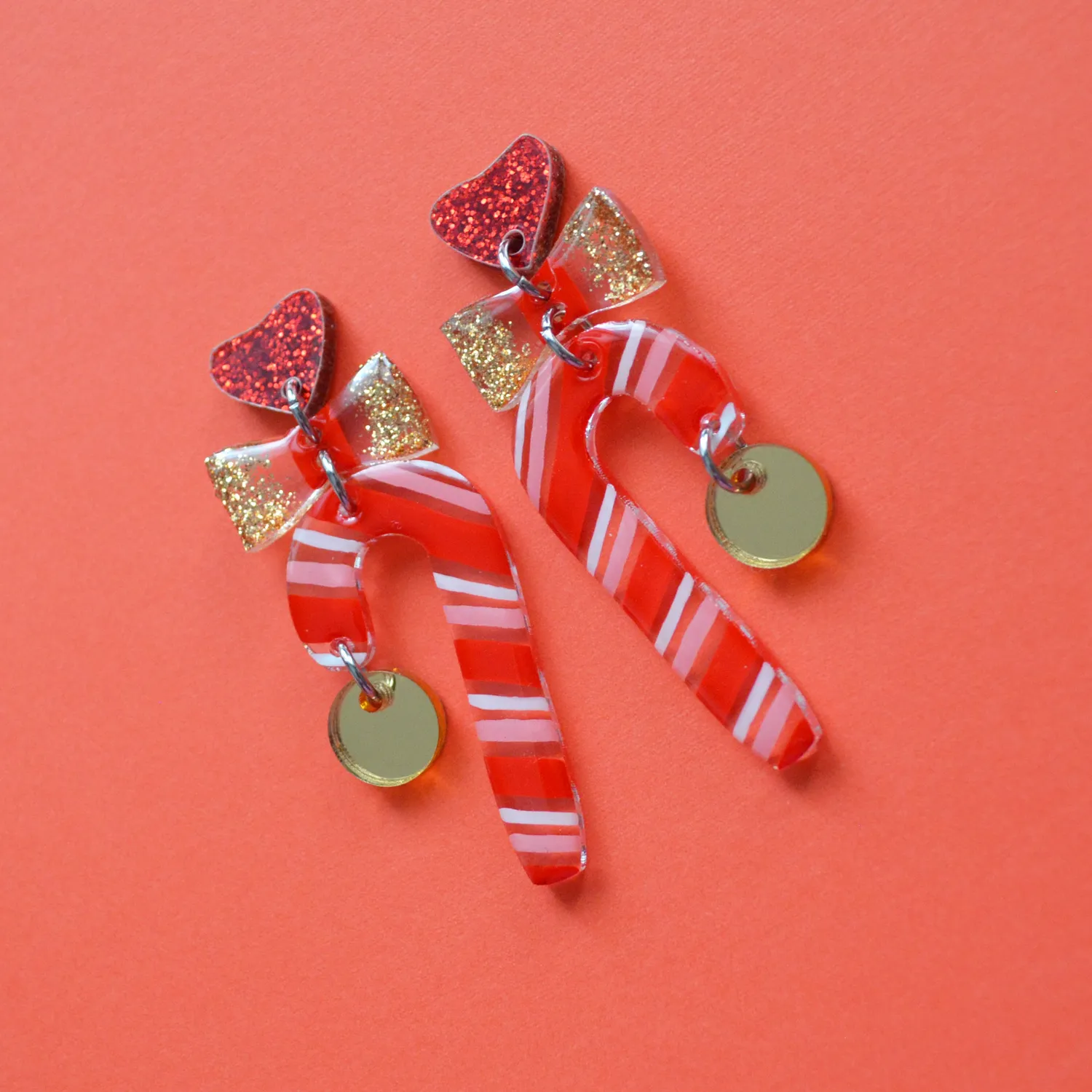 BooandBooFactory Candy Cane øredobber rød gull sløyfe