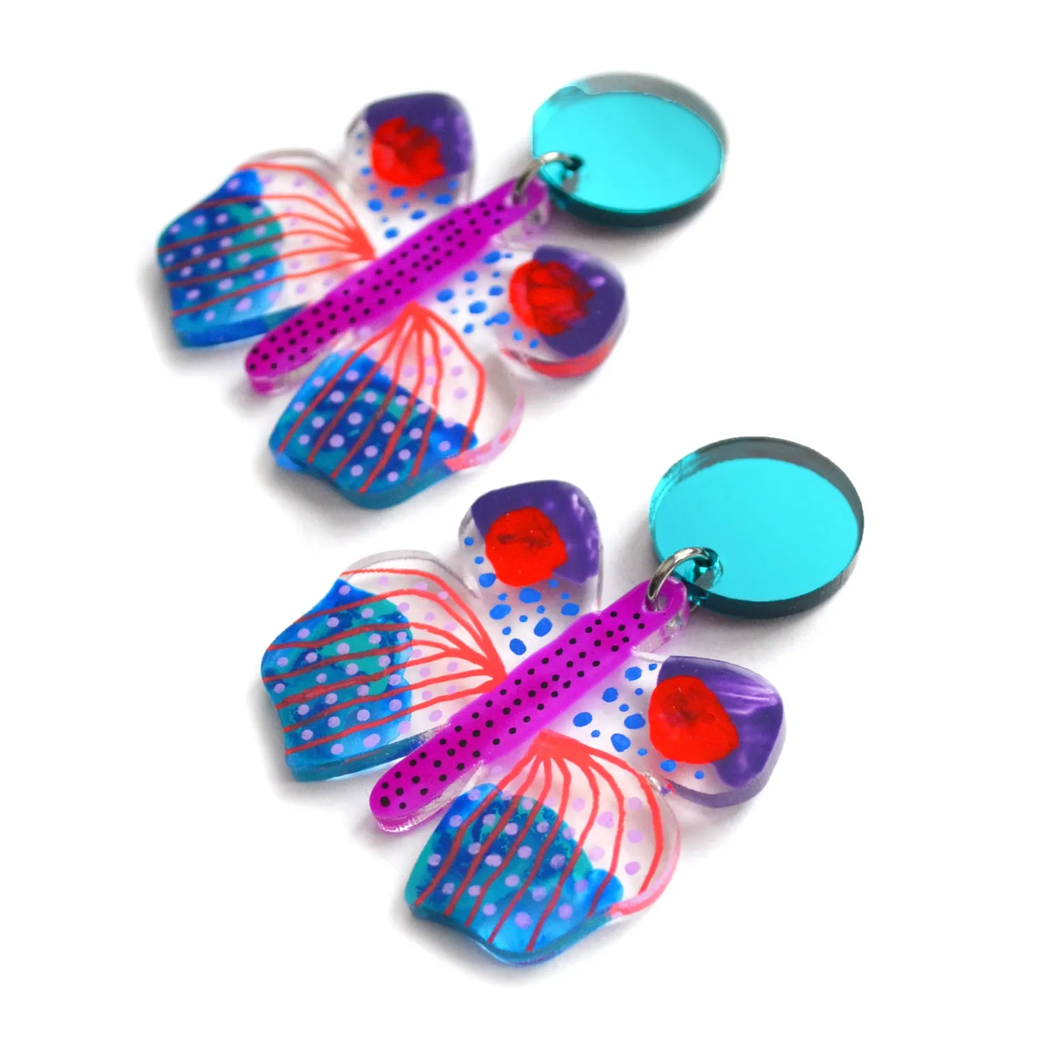 BooandBooFactory Colorful Purple Geometric Butterfly øredobber lilla