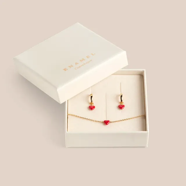 Enamel Amore Red Elegant gavesett hoops+armbånd