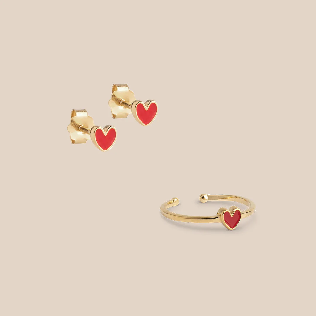 Enamel Amore smykkesett ring + studs rød gave
