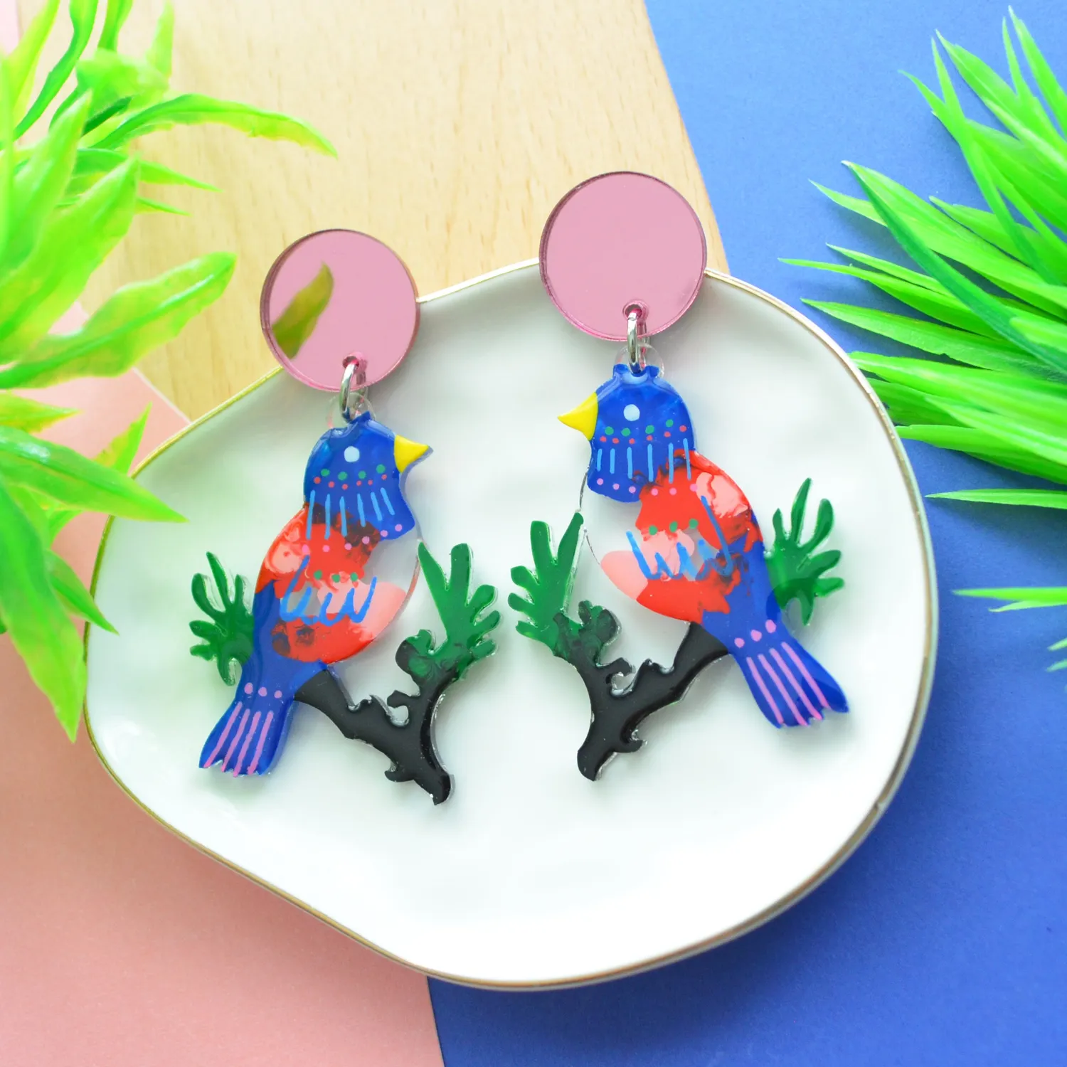 BooandBooFactory Bluebird Branch øredobber rosa speil