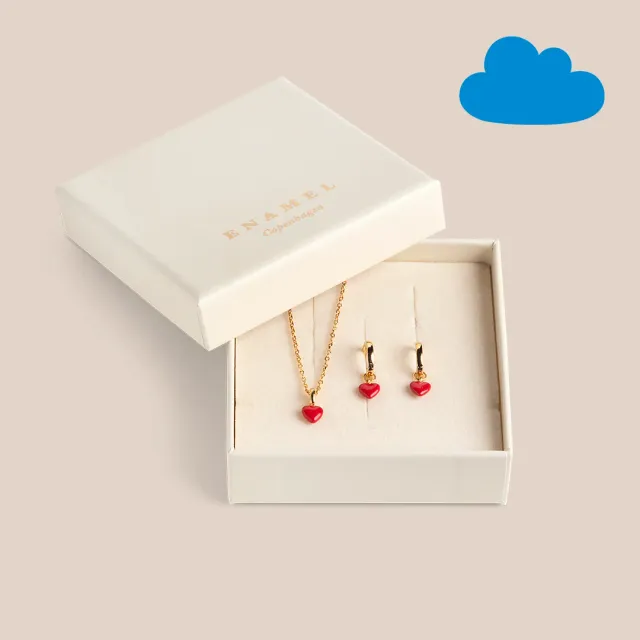 Enamel Amore Red Classic gavesett hjerte gull