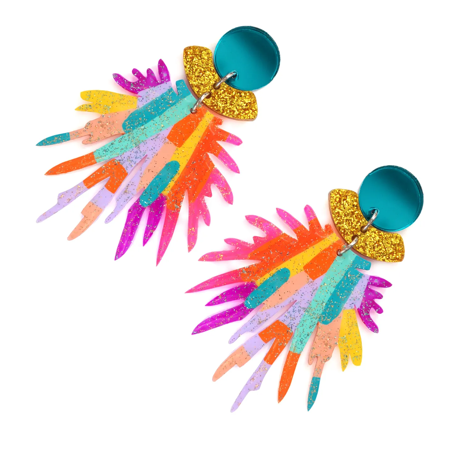 BooandBooFactory Rainbow Pom Pom glitterøredobber 89 mm