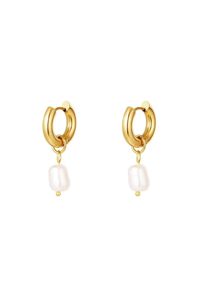 Mea Nani Dara Pearl Hoops øredobber 14K gull hvit