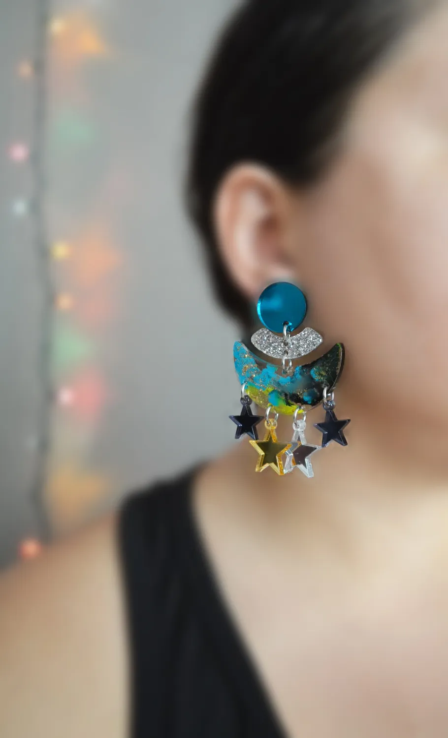 BooandBooFactory Turquoise Half Moon øredobber stjerner