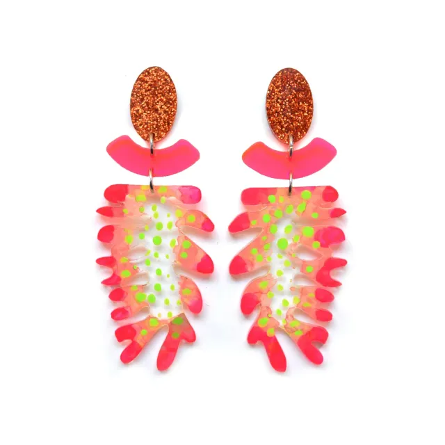 BooandBooFactory Neon Hot Pink Flower Plant stud-øredobber