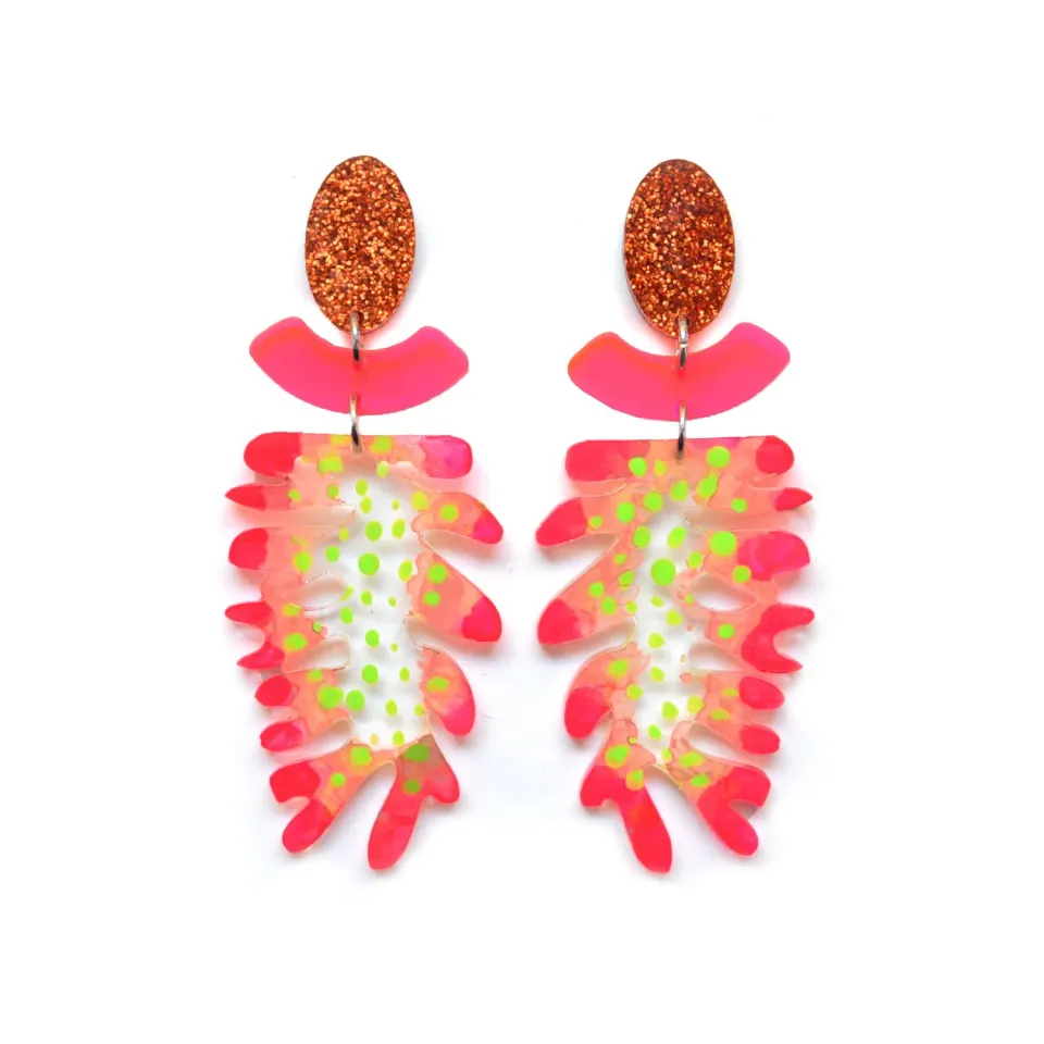 BooandBooFactory Neon Hot Pink Flower Plant stud-øredobber