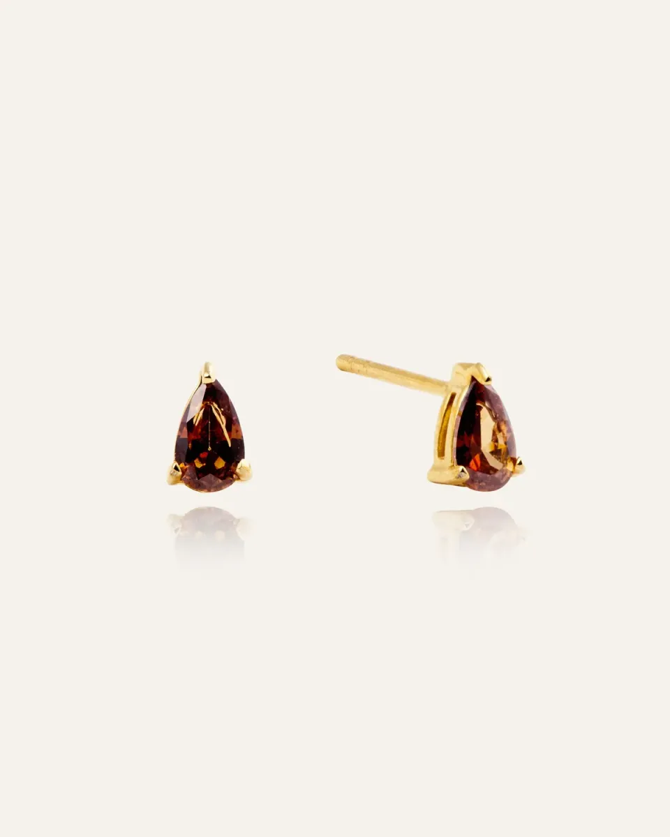 Mockberg Belle Coffee Small Studs øredobber gull zirkonia