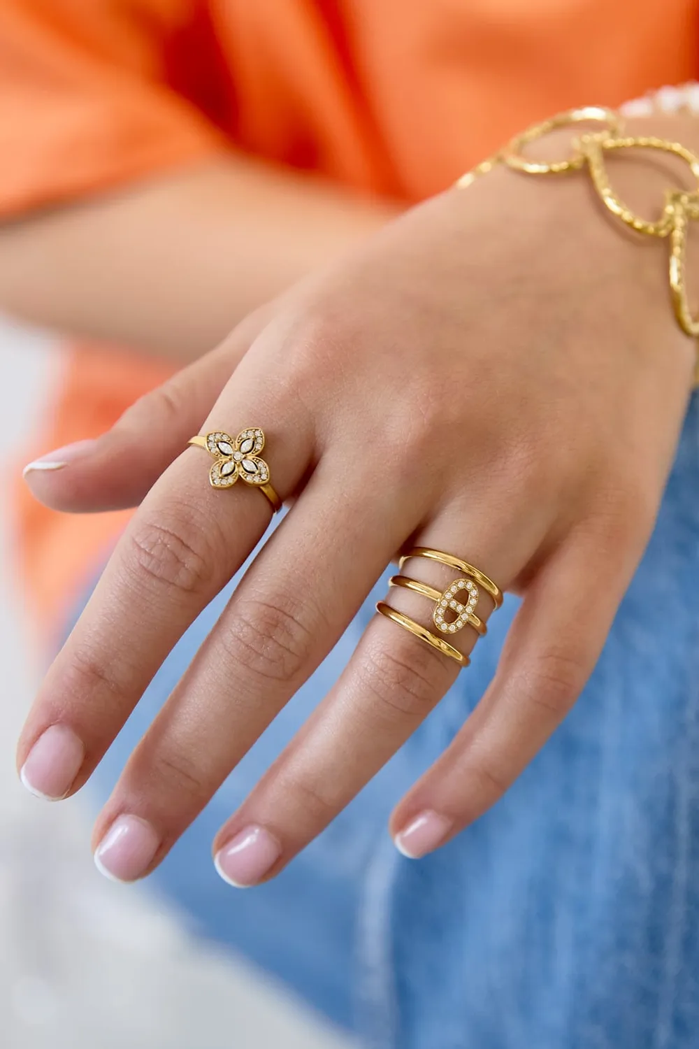 Mea Nani Viola ring gull 14K justerbar blomst