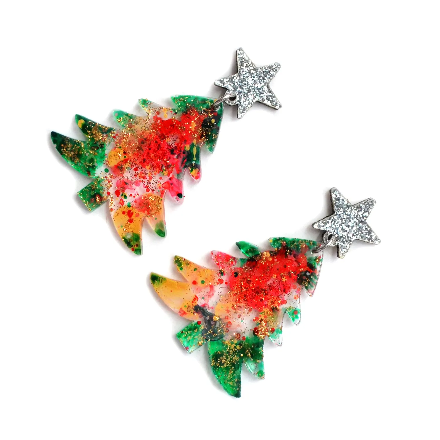 BooandBooFactory Holiday Tree øredobber rød grønn akryl