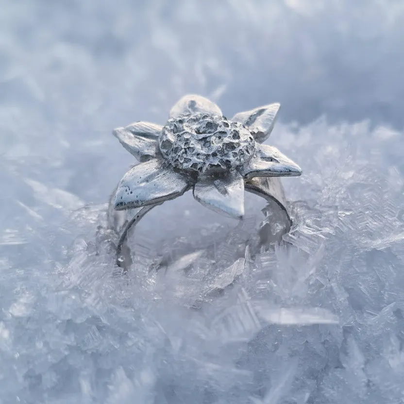 Kunstnerbonden Solsikke ring sølv statement