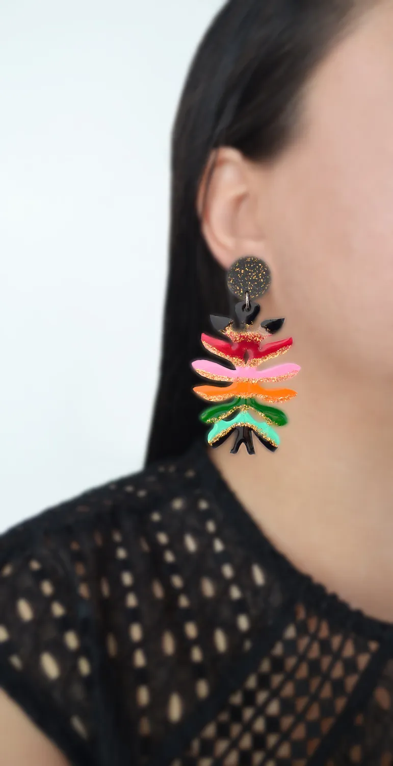 BooandBooFactory Flower øredobber fargerik glitter akryl