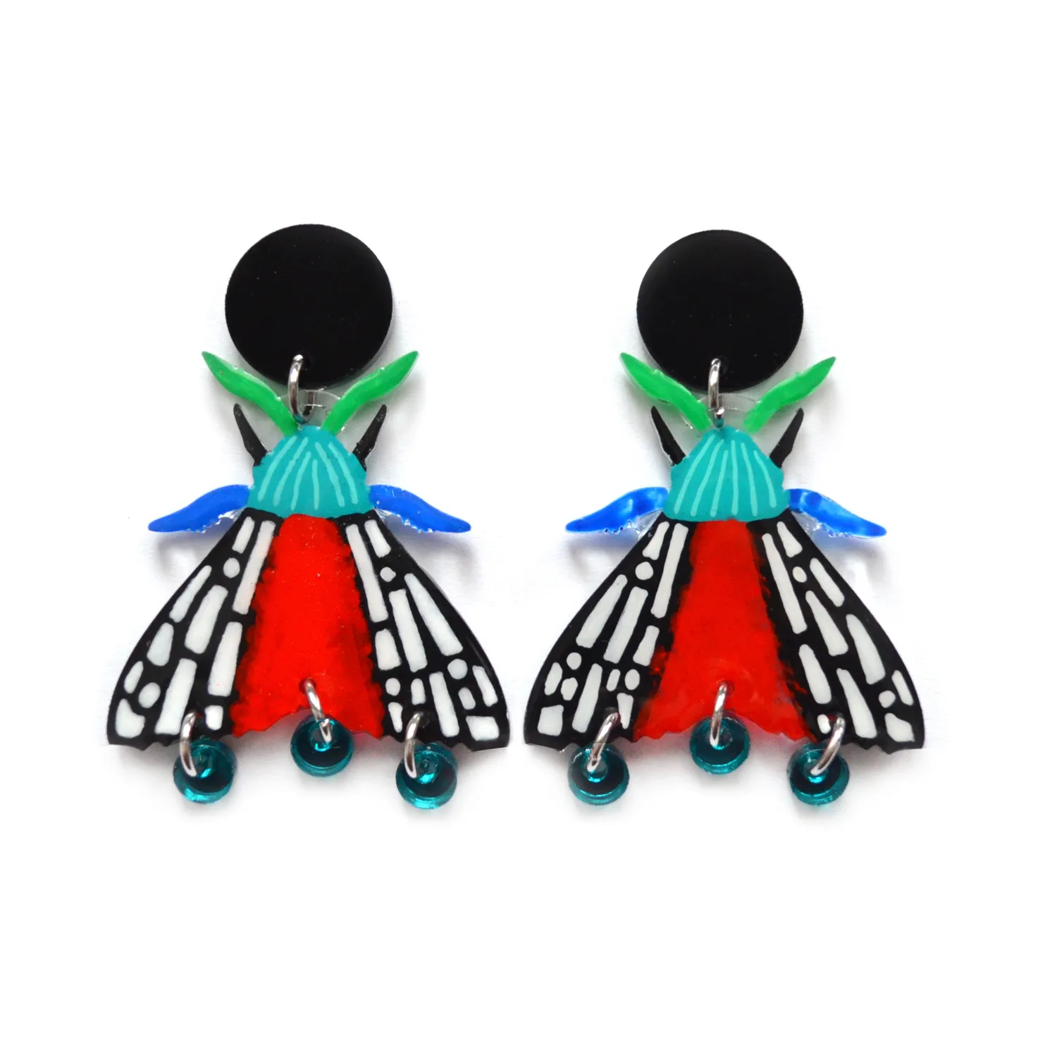 BooandBooFactory Geometric Moth øredobber svart rød