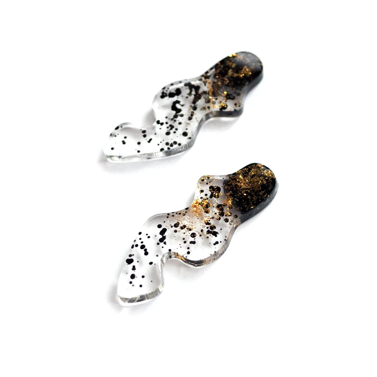 BooandBooFactory Black and Gold Glitter Ombre Squiggle stud-øredobber
