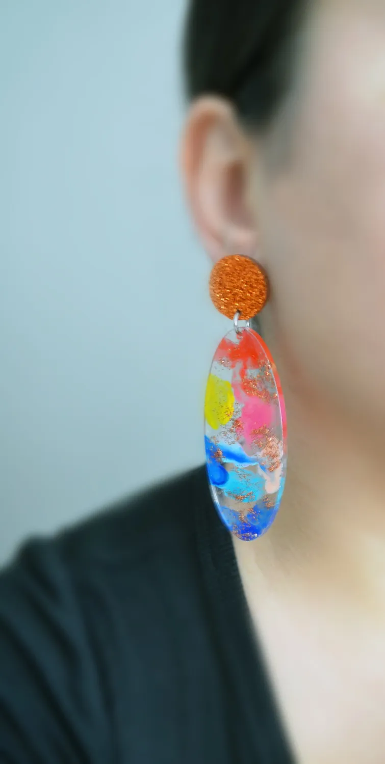 BooandBooFactory Rainbow Oval Drop Glitter Statement øredobber akryl